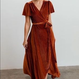 Baltic Born Andi Ribbed Velvet Wrap Dress- Copper